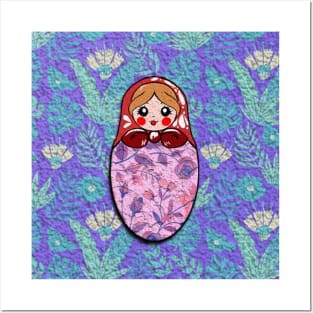 Russian doll with blue flowers pattern Posters and Art